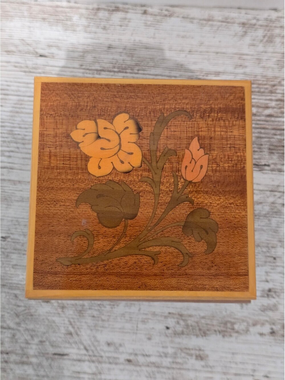 Vintage Italian Inlaid Wood Music Jewelry Box Floral Marquetry Repair Project